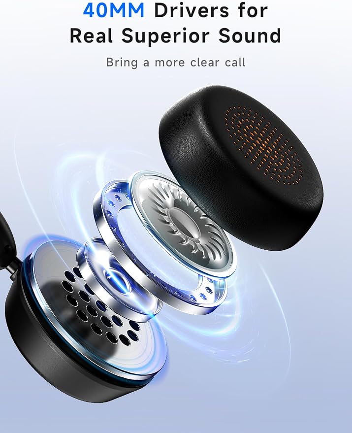 AOC Wireless Headset with Mic for Work, Bluetooth 5.4 Headphones-Dark Black | AI Noise-Canceling Mic for Clear Calls, Computer Headset with Mic Mute & USB A/C Dongle for PC, Computer, Laptop