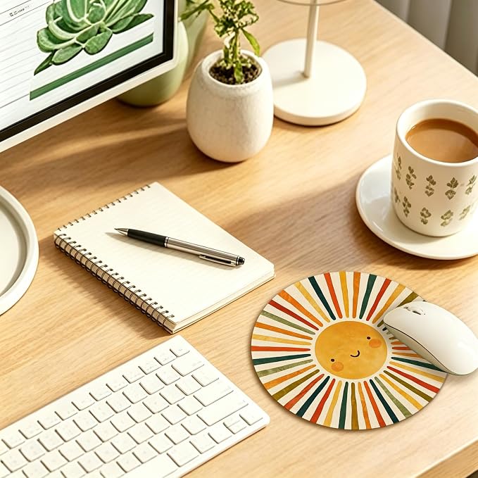 Boho Colorful Sunshine Round Mouse Pad 7.9x7.9in | Boho Office Supplies,Rainbow Sunshine Mousepad Mouse Mat for Computer Laptop Home Office Dorm Desk Accessories