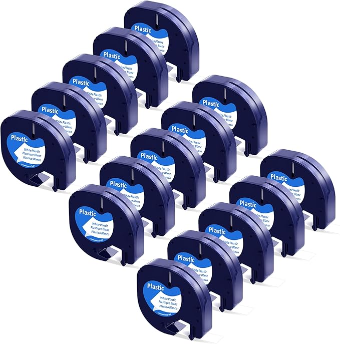 Label KINGDOM Compatible with Dymo Label Maker Refills 91331 S0721660 White Plastic Label Tape 12mm x 4m (1/2" x 13') for Label Maker 200B LT100H LT100T LT110T, 15 Pack
