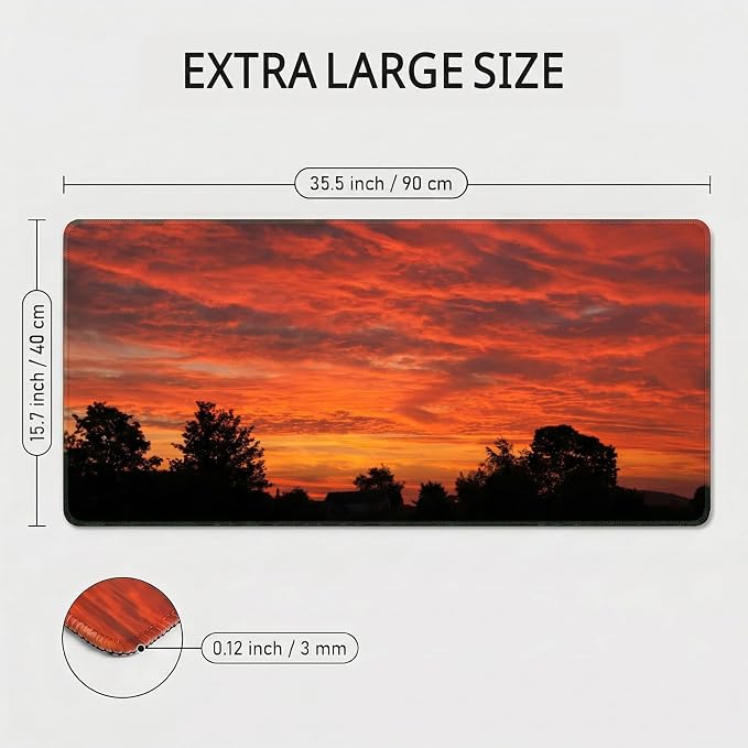 Auhoahsil Sunset Cloud Landscape Desk Mat, Ultra Large Full Desk Gaming Mouse Pad, Warm Sunset Sky Scenery Extended Keyboard Pad, Nature Aesthetic Desk Pad for Home Office Gaming, 35.4"x 15.7"