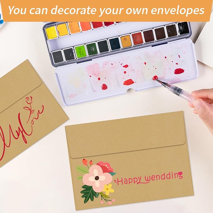 100 Packs Kraft 4x6 Envelopes for A6 Small Invitation Card | 120gsm envelopes fits 4x6 cards, Self Seal, for weddings/cards/baby shower/photos/graduation/postcards