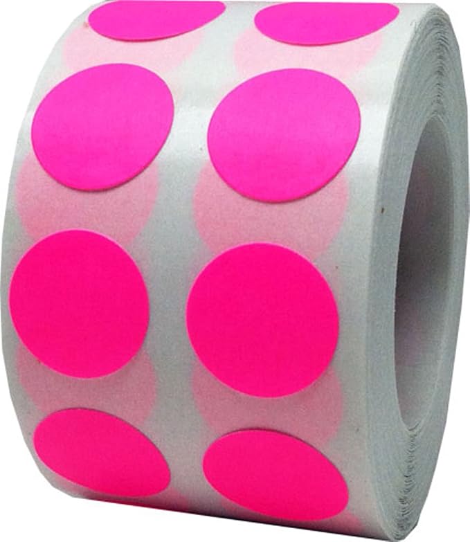 Fluorescent Pink Color Coding Labels for Organizing Inventory, 0.50 Inch Round Vibrant Circle Dots, 1,000 Total Adhesive Stickers on a Roll - Made in the USA