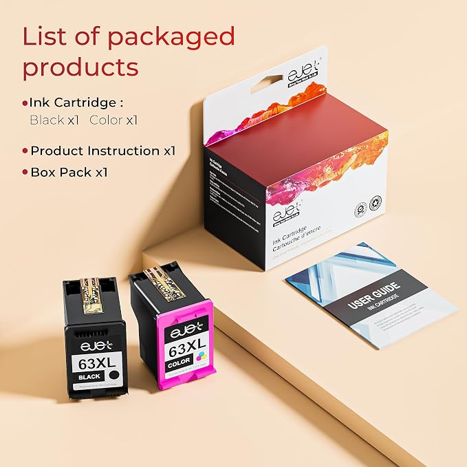 63XL Ink Cartridges Black and Color Replacement for HP Ink 63 XL Combo Pack | for HP 63XL Ink Cartridge Combo Pack Work for HP OfficeJet 3830 4650 5255 Envy 4520 4512 Deskjet 1112 3630 (2 Black, 1 Color)