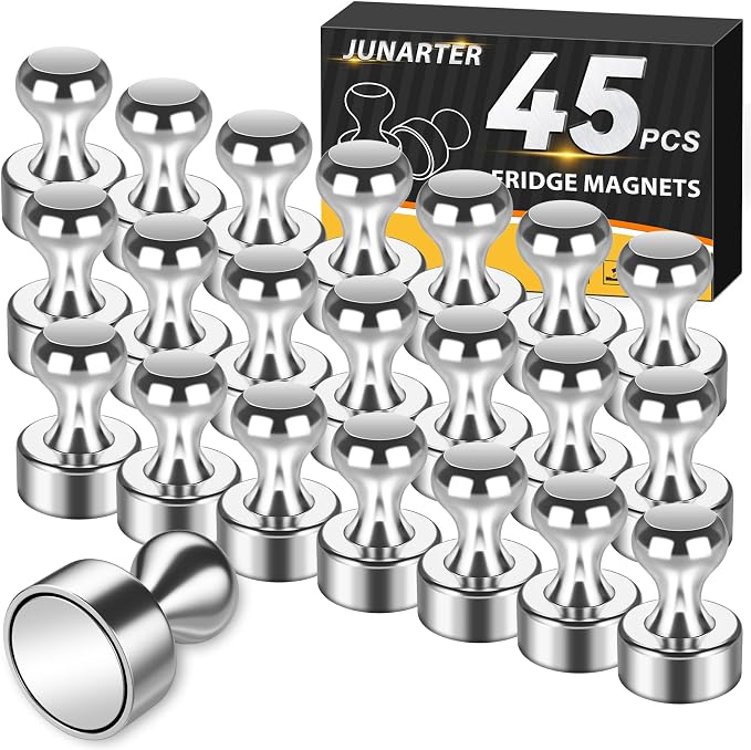 45 Pack Magnetic Push Pins, Silver Strong Fridge Magnets | Whiteboard Magnets, Refrigerator Magnets, Dry Erase Board Magnets for Fridge, Whiteboard, Office, Classroom, Kitchen, Map