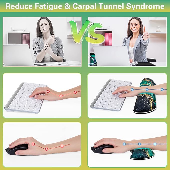 Canjoy Desk Mat with Wrist Rest, Keyboard and Mouse Pad Wrist Support Pad | 4-in-1 Big Large Mouse Pad(35.4×15.7in) + Keyboard Wrist Rest + Coaster, Marble Keyboard Mat Computer Desk Pad Memory Foam