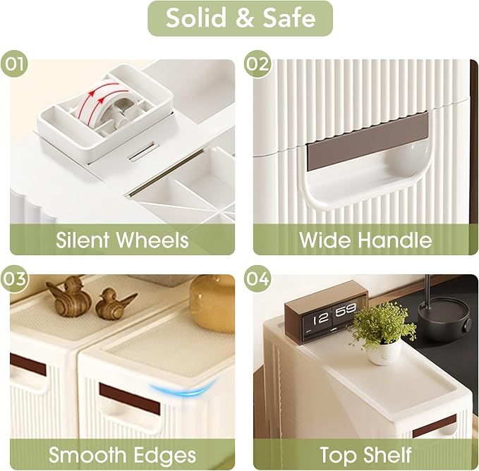 5 Drawers Narrow Bathroom Storage Cabinet, Slim Storage Cabinet, Plastic Slim Storage Cart Drawers for Small Spaces, Laundry, Office, Home, White