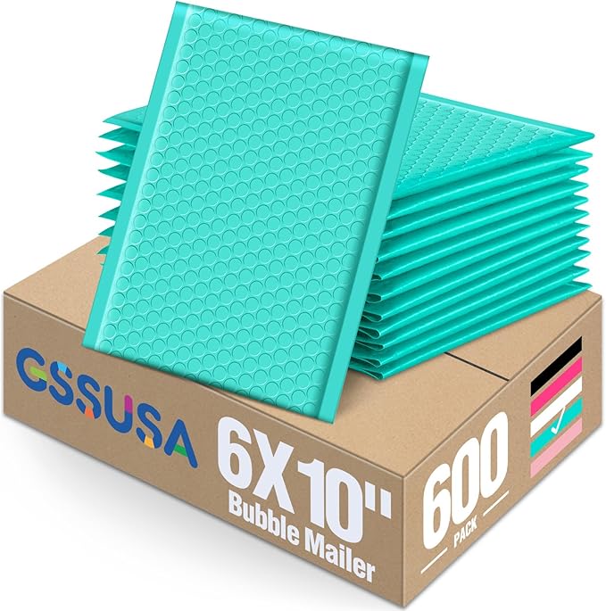 GSSUSA Teal Bubble Mailers 6x10 Small Padded Envelopes 600 Pack,Strong Adhesion Envelope Mailer Self-Seal Bubble Envelopes for Small Business
