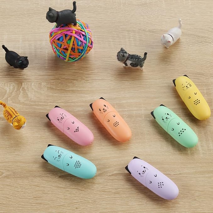 enlegend 6 pieces Cat Shape Cute Mini Highlighter Pen Pastel Color Chisel Tip Kawaii Kids Stocking Stuffers Gift Highlighter Marker