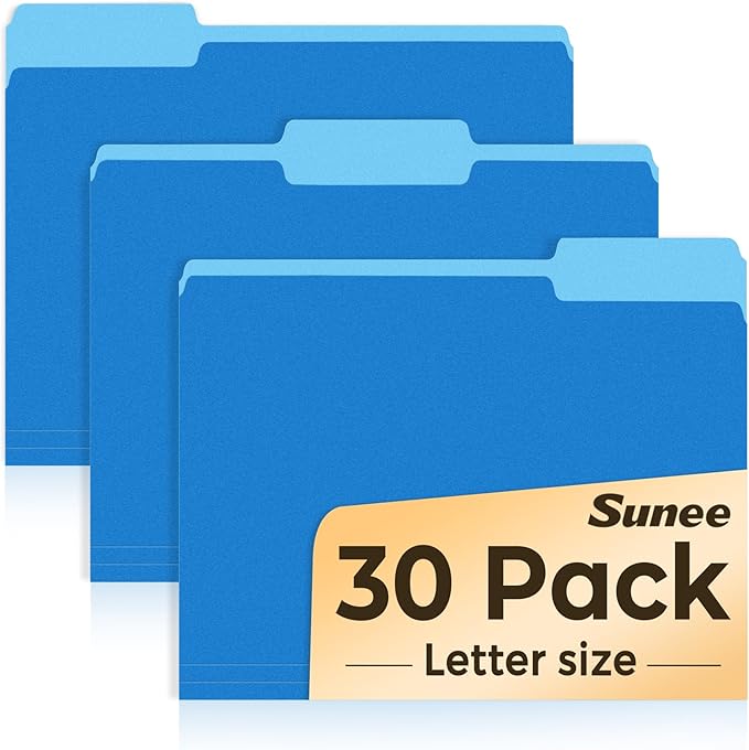 SUNEE File Folders, 30 Pack Manilla Folders 8.5 x 11, Colored File Folders Home Office School Supplies for Documents Files Paper,Blue