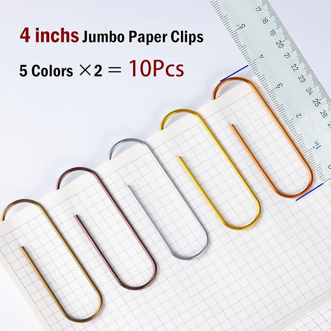 4" Inch Big Paper Clips, 10 Pcs Extra Large Paper Clips -Timenu Multicolored Mega Jumbo Giant Colored Paperclips for Office School Document Organizing