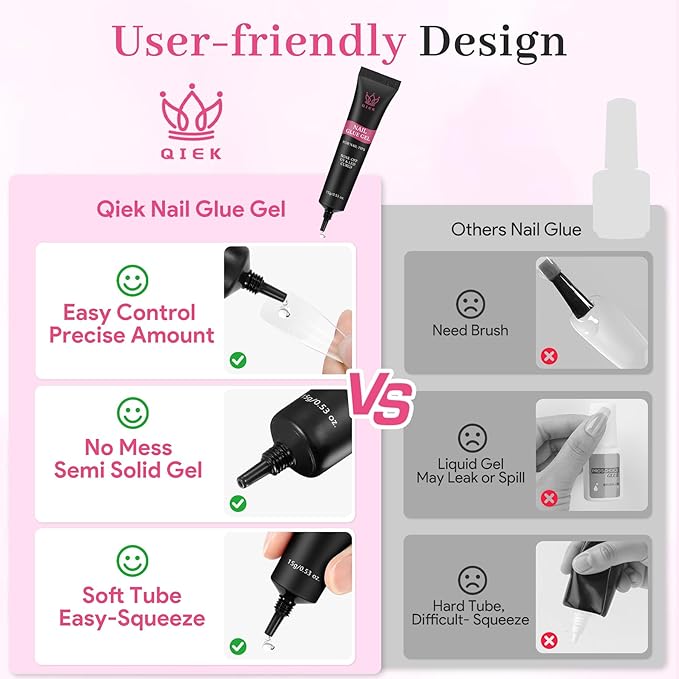 Nail Tips Gel Glue 15g - Lamp Curing Solid Nail Glue for False Acrylic Nails, Crystal Clear Long Lasting 28 Days No Yellowing Salon Quality DIY Home Manicure Beginner-Friendly