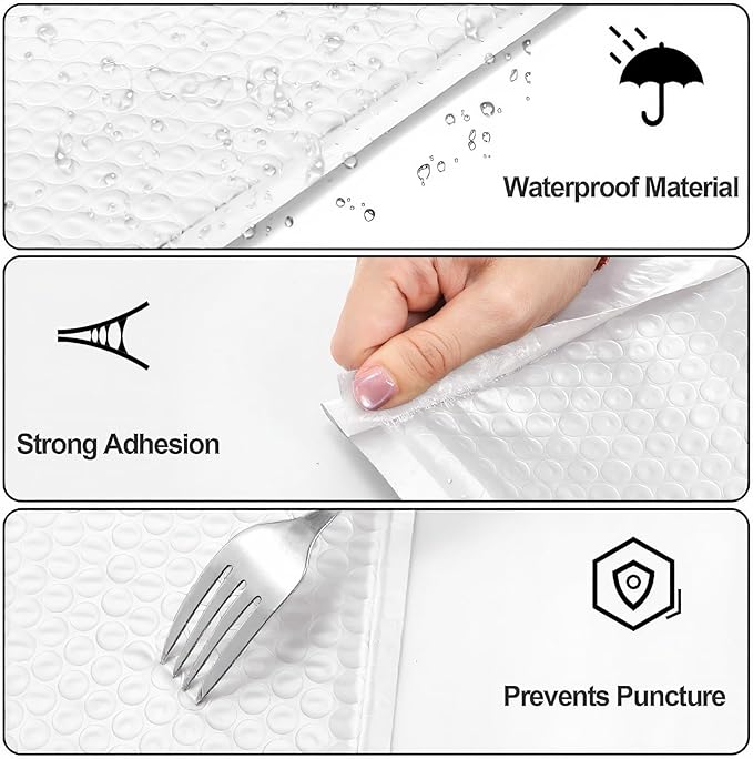 Nicunom 100 Pack Bubble Mailers 6x10", Usable Size 6x9" Self Seal Padded Envelopes Opaque Poly Wrap Bubble Bags Waterproof Shipping Bags for Small Business Mailing Makeup Jewelry Gifts, White