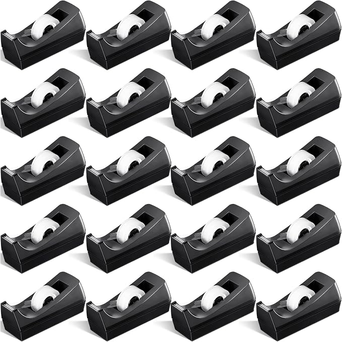 20 Pack Desktop Tape Dispensers Non Slip Base Bulk Set,Black | Stable Weighted Bottom Prevents Sliding, Fits Standard Rolls, Ideal for Office Home Classroom Desk, Refills Not Included