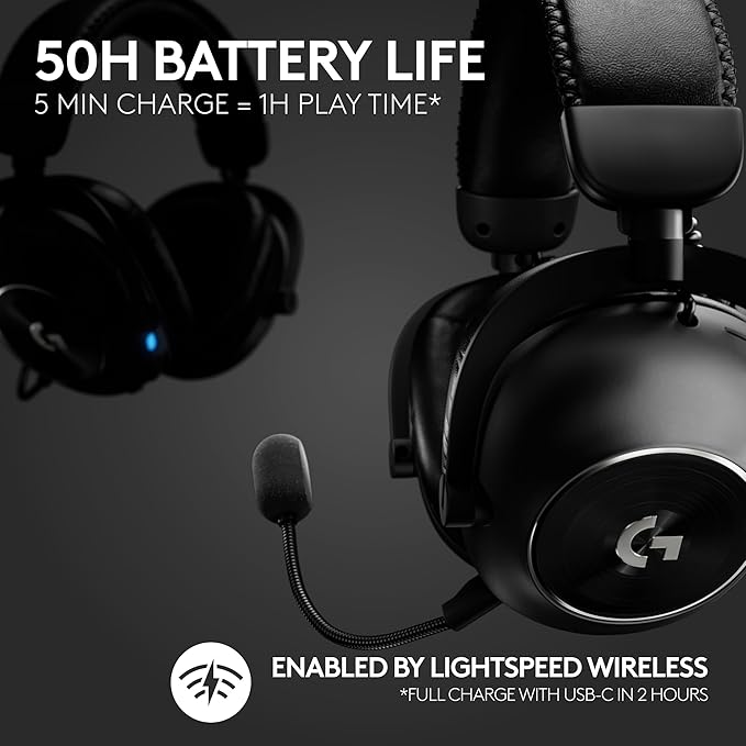Logitech G PRO X 2 Lightspeed Wireless Gaming Headset, Detachable Boom Mic, 50mm Graphene Drivers, DTS:X Headphone 2.0—7.1 Surround, Bluetooth/USB/3.5mm Aux, for PC, PS5, PS4, Nintendo Switch - Black