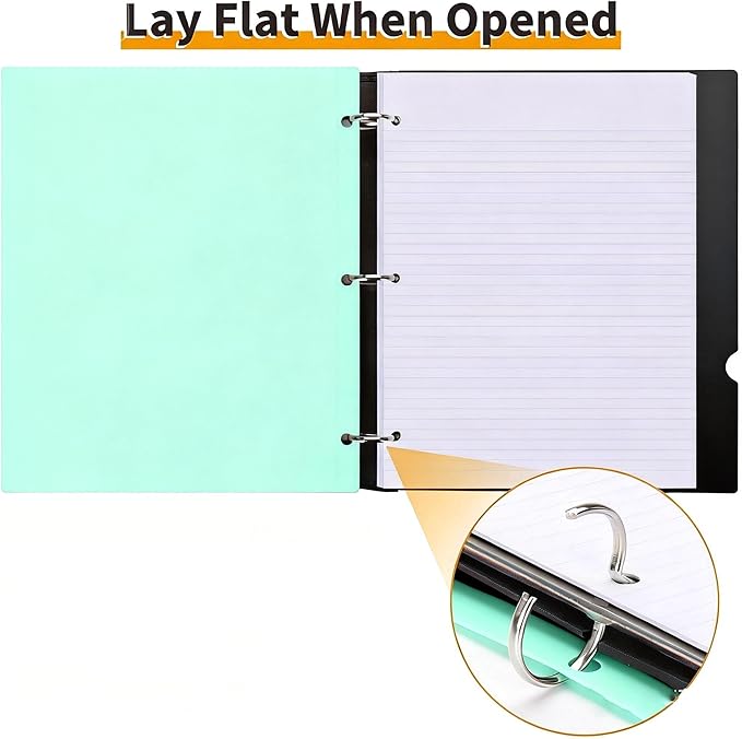 360° Pivotable 3 Ring Binder, Soft 1 inch Binders 3 Ring, Flexible Thin Soft Three Ring Binder Fits 8.5" x 11", for Home, School and Office-Green