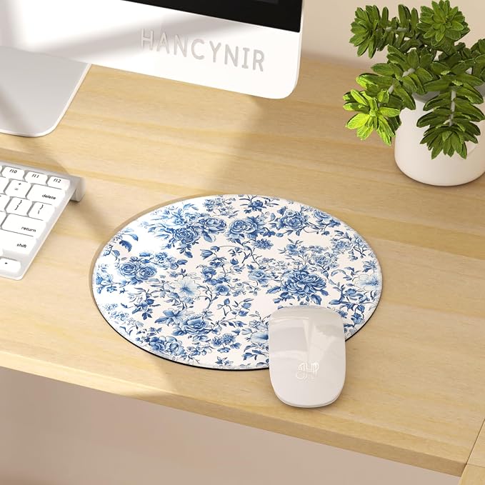 Hancynir Floral Flower Round Mouse Pad, Small Mousepad for Desk Office | Mouse Mat for Computer, Non-Slip Rubber Base, Office Desk Decor, Gifts for Work Coworker Teacher, 8.6 Inch, Stitched Edges