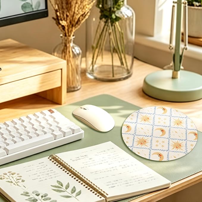 Boho Celestial Sun and Moon Round Mouse Pad 7.9x7.9in | Watercolor Sun and Moon Mystical Astrology Mousepad Mouse Mat for Computer Laptop Home Office Dorm Desk Accessories