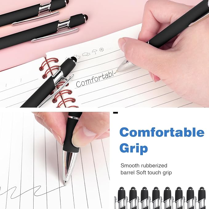 Bribobo 8 Pack Ballpoint Pen 2-in-1 Stylus, 1.0 mm Black Ink | Retractable Metal Pen With Stylus Tip for Touch Screens