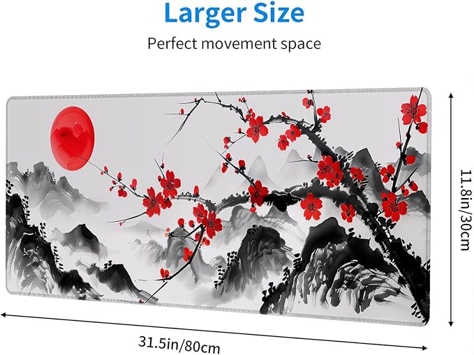 Watercolor Cherry Blossom Gaming Mouse Pad Desk Pad Ink Landscape XL Mouse Pad Large Mousepad Extended Laptop Keyboard Mat Gaming Desk Pad Mouse Mat Office Computer Keyboard Laptop Home 31.5"x11.8"