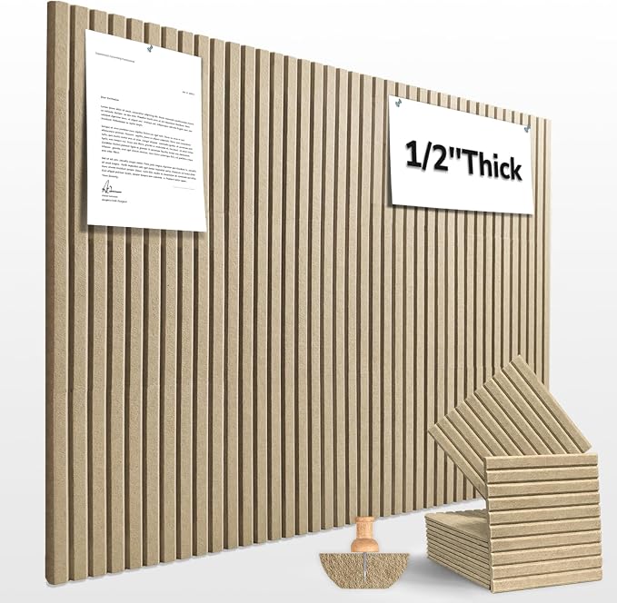 48" x 36" Large Felt Bulletin Board 1/2" Thick, Tan | 12 Pack Felt Tiles, Cork Board Alternative, 60 Adhesive Tabs, Pin Board for Home Office Decor with Easy Install
