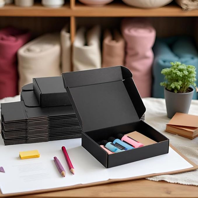 9x6x2 inch Black Shipping Boxes for Small Business- Set of 25 | Sturdy ECT 32 Corrugated Cardboard Mailer Boxes, Easy Assemble for Packaging, Mailing, Gift