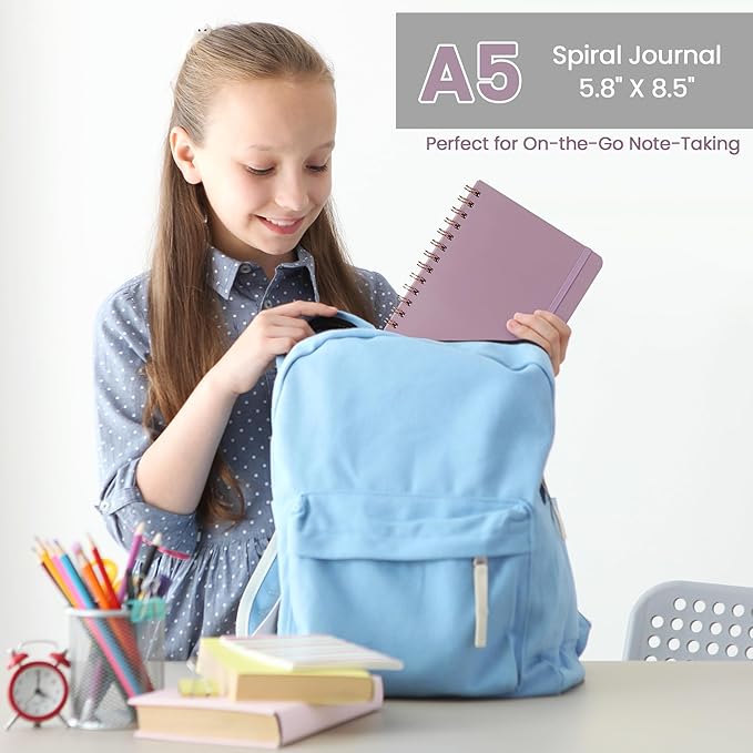 Lined Spiral Journal Notebook, A5 College Ruled Notebook for Journaling, Note-Taking, and Daily Planning, Durable Hardcover with an Elegant Design, Purple