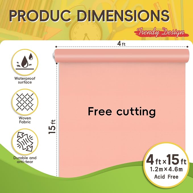 Pink Bulletin Board Roll 4x15ft, Non-Woven Fabric for Classroom | Self-healing,Pinhole & tear-resistant,Easy to cut & reusable backdrop for schools,Offices & creative projects