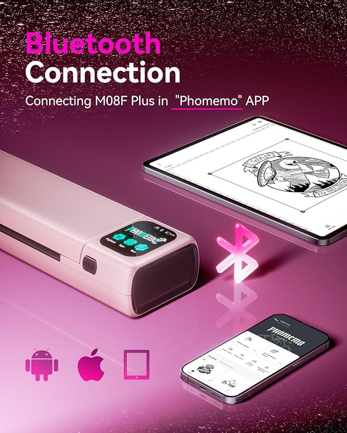 Phomemo M08F Plus Tattoo Stencil Printer with Touchscreen, Bluetooth Tattoo Printer Machine with 10pcs Transfer Paper, Compatible with Phone, Tablet, PC, Tattoo Supplies for Professionals, Pink