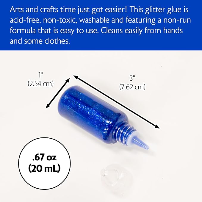 BAZIC Products Classic Glitter Glue, 6 Colors, 0.67 Oz, 24-Box | washable and non-toxic, classic glitter glue tubes, 0.67 Oz each, glue and glitter in one