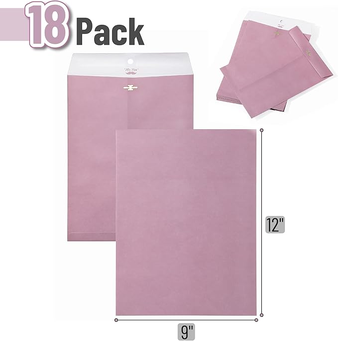 Mr. Pen- Clasp Envelopes, 18 Pack, 9" x 12", Purple, Kraft Letter Size Envelopes, Purple Envelopes, Document Envelope, Clasp Kraft Envelopes, Clasp and Gummed Closure Envelopes, Manilla Envelopes