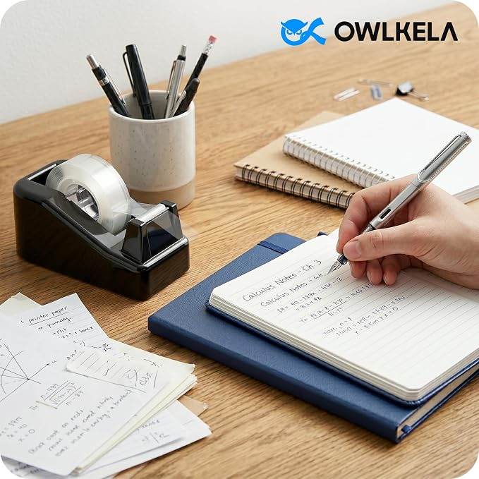 OWLKELA 2 Pcs Desktop Tape Dispenser, Black | 1.7 x 4 x 2.2 Inches Each, Non-Skid Base, Ideal for Office, Home and School