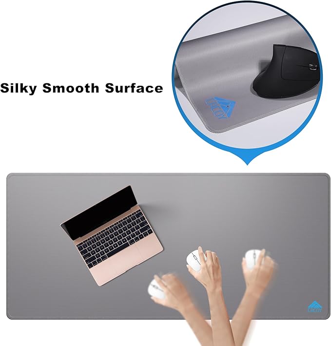 Cacoy 36 x 20 inch Large Gaming Mouse Pad with Stitched Edges, Extended Mousepad with Micro-Weave Cloth, Non-Slip Base Desk Matt for Desktop, Water Resist Keyboard Pad for Gamer, Office & Home, Grey