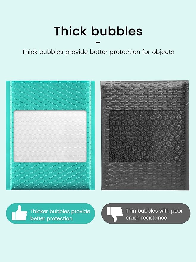 GSSUSA 100 Pack Bubble Mailers 6x10 Inches Teal Bubble Mailer Usable Size 6x9" Bubble Envelopes Small Packaging Mailing Envelope Shipping Bag Bulk Pack Self Seal Package Packing Business Supplies