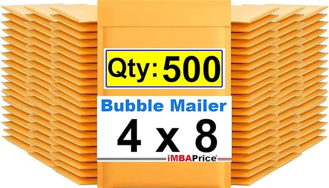 iMBAPrice 500#000 4x8 Kraft Bubble MAILERS Padded ENVELOPES (4 x 8) - Total 500 Envelopes