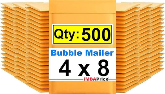 iMBAPrice 500#000 4x8 Kraft Bubble MAILERS Padded ENVELOPES (4 x 8) - Total 500 Envelopes