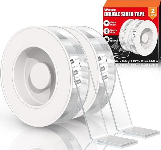 2 Pack Extra Large 1.18 in x 160 in Double Sided Tape Heavy Duty Removable | Clear & Tough Nano Tape, Multipurpose Mounting Tape Picture Hanging Strips Adhesive for Poster Carpet