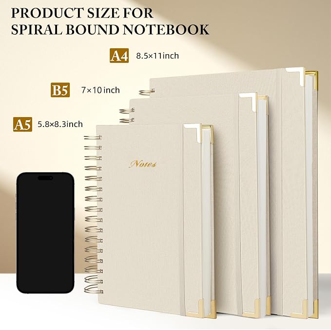Spiral Notebook Journal, 328 Pages Linen Hardcover College Ruled Notebook, Lined Thick Journals for Women Men, B5 Thick Spiral Journal for Writing, 100GSM Paper, Cute Notebooks for Work School