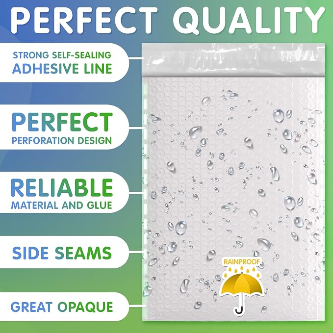 Poly Bubble Mailers, 9.5 x 13.5 Inch White Padded Mailers, Self Seal Shipping Envelopes, Lightweight Poly Mailer Bags, Waterproof Mailing Bags, Pack of 10