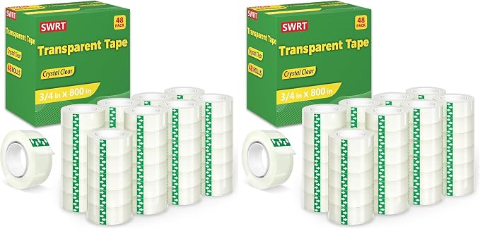 SWRT Tape, 48 Rolls Clear Tape Refills for Dispenser, Transparent Tape, 3/4 in x 800 in Tape Rolls, Strong Adhesive Tape for Gift Wrapping, Home, School & Office Tape (Pack of 2)