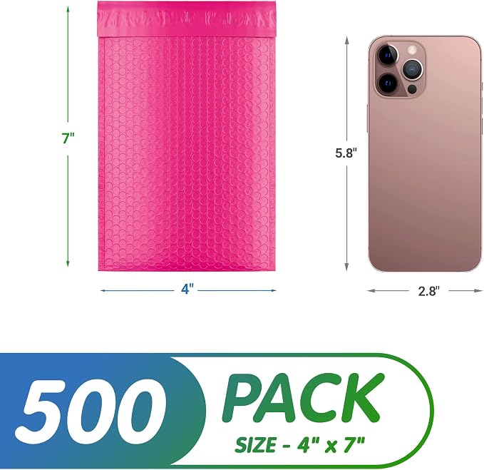 Poly Bubble Mailers, 4 x 7 Inch Pink Padded Mailers, Self Seal Shipping Envelopes, Lightweight Poly Mailer Bags, Waterproof Mailing Bags, Pack of 600