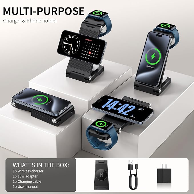 RYND 2026 Traveling Wireless Mag-Safe Fast Charging Station,Magnetic 3 in 1 Charger with Light for iPhone 16 15 14 13 12 Pro Max Plus,Apple Watch Series & Air pods 4 3 2 Pro-Gifts for Wife & Husband