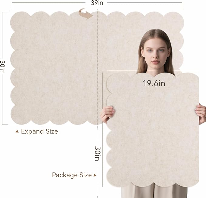 Scalloped Bulletin Board 40x30 inches, Decorative Felt Pin Board for Wall | Cute Cork Board Alternative with Push Pins, Foldable Display Vision Board for Photos, Notes & Reminders