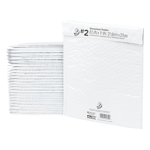 Duck Brand #2 Gusseted Self Seal Poly Bubble Mailer Lined with Bubble Cushioning for Shipping and Mailing, White, 8.5 In x 11 In, 25 Pack (287991)