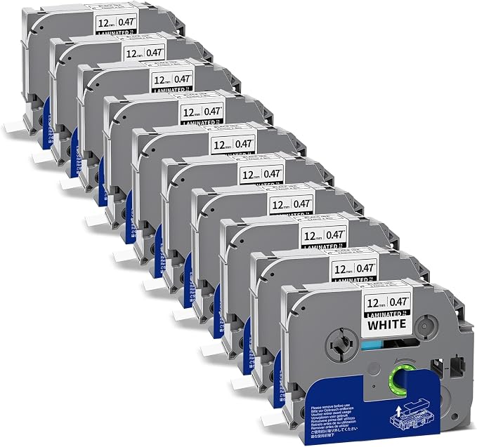 10-Pack TZ-231 Compatible for Brother Tze-231 TZe 12mm Label Maker Tape | 0.47 Laminated White TZ Black on White Refills Work with Brother P-Touch PT-D210 D220 D200 H110 1000 1280 D400, 1/2" x 26.2'