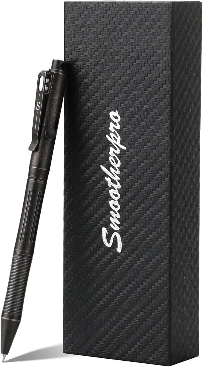 SMOOTHERPRO Titanium Bolt Action Pen Compatible with Pilot G2 Refill Stainless Steel Pocket Clip for EDC Signature Business Writing Journaling Stone Wash Black(RG341)