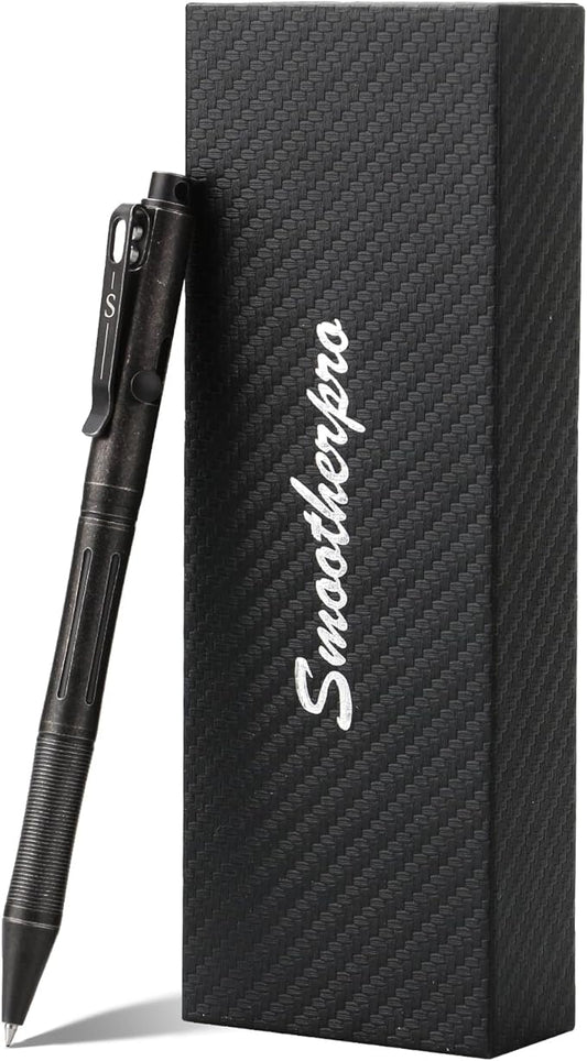 SMOOTHERPRO Titanium Bolt Action Pen Compatible with Pilot G2 Refill Stainless Steel Pocket Clip for EDC Signature Business Writing Journaling Stone Wash Black(RG341)