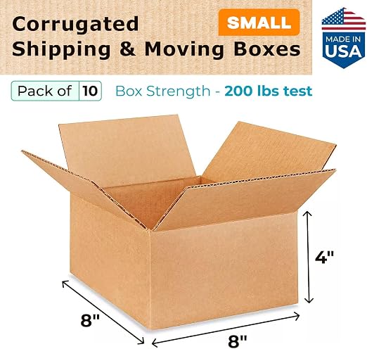 Small Moving & Shipping Boxes 8x8x4 inches (10-Pack) - Extra Strength 200 lb vs Regular - Corrugated Packing Boxes for Moving - Durable Cardboard Box - Box for Packaging by IDL Packaging | Extra Strength 200 lb vs Regular - Corrugated Packing Boxes for...