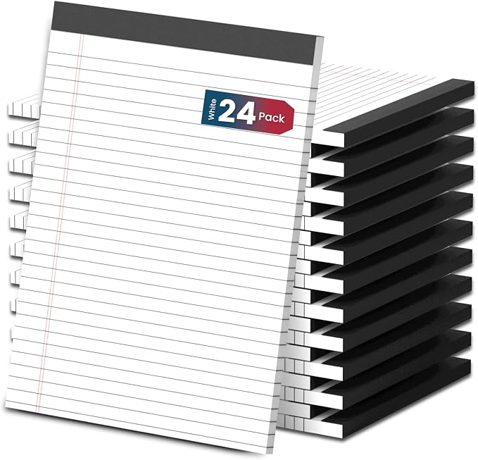 White Legal Note Pads 8.5 x 11'', 24 Pack Wide Ruled Lined Paper Note Pads | Perforated Wide Ruled Lined Writing Pads 30 Sheets per Notepad Double-Side Printed Note Pad 8.5x11 for Home, Office, School