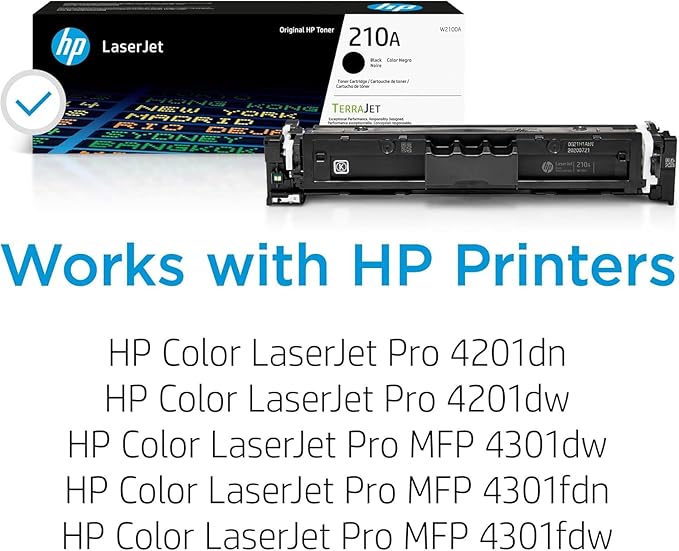 HP 210A Toner Cartridge 4-Pack (Black, Cyan, Magenta, Yellow) | Compatible Color LaserJet Pro 4201 & MFP 4301 Series Printers | W2100AQ1 Combo Pack