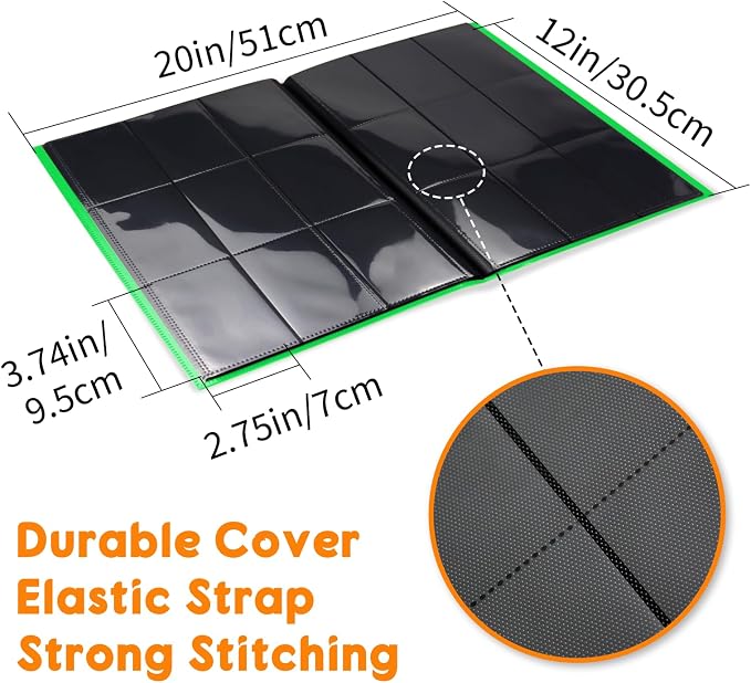 Trading Card Binder 9 Pocket, 360 Card Waterproof Folder with Side Loading Sleeves, Sturdy Card Collection Album for MTG, TCG, Game Cards & Sports Cards, 1 Pack, Green